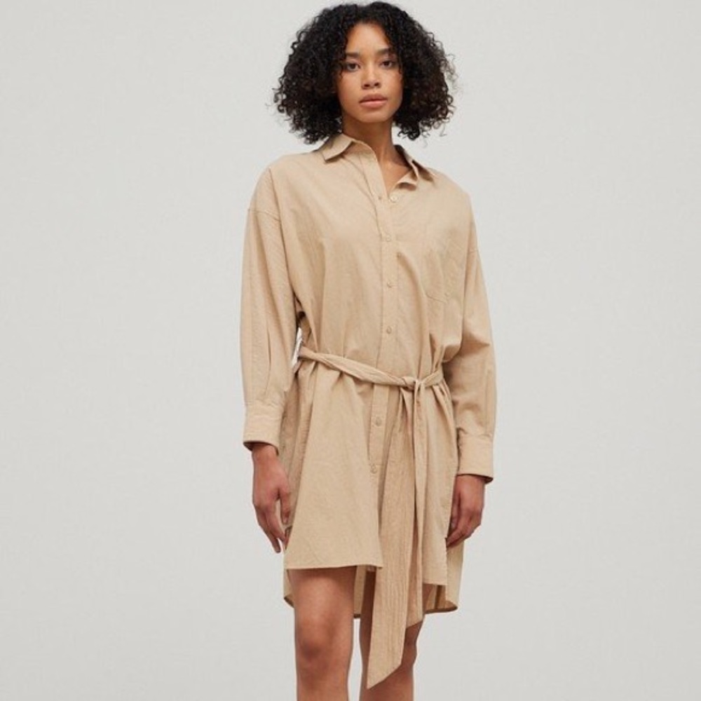 Belted Tan Shirt Dress